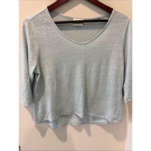 Wrap London Linen Pale Blue Green  Scoop Neck 3/4 sleeve Jersey Top size 6